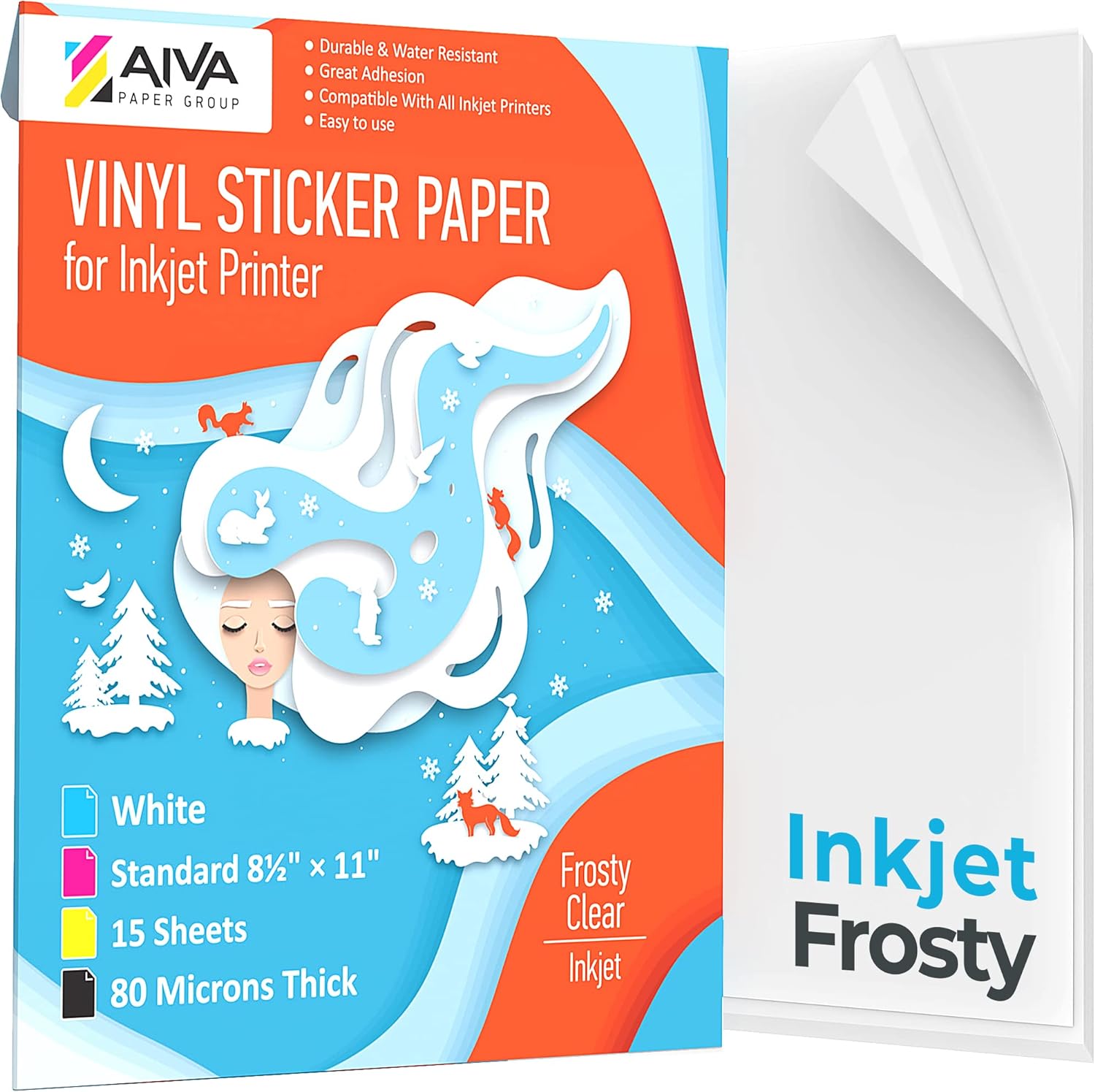 Printable Vinyl Sticker Paper for Inkjet Printer - Frosty Clear Sticker Paper Waterproof - 20 Sticker Sheets for Printer - Tear and Scratch Resistant