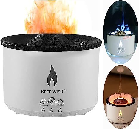 Keepwish®Flame Humidifiers - Ultra-Silent Volcano & Jellyfish Diffuser with  360ml Capacity, 2 Mist Modes and Aromatherapy Function, Waterless Auto-Off  and Night Light for Bedroom and Office Use