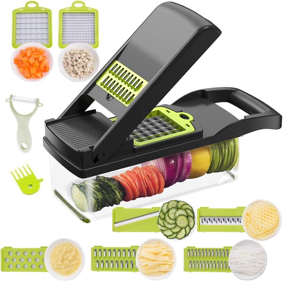 Vegetable Chopper Mandoline Slicer Cutter Chopper 12 in 1 Interchangeable  Blades with Colander Basket and Container