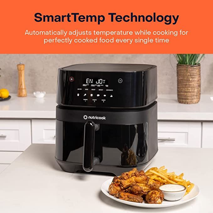 Nutricook Air Fryer Oven, 1800 Watts, Digital/One Touch Control Panel  Display, 8 Preset Programs, 12 Liters, Black