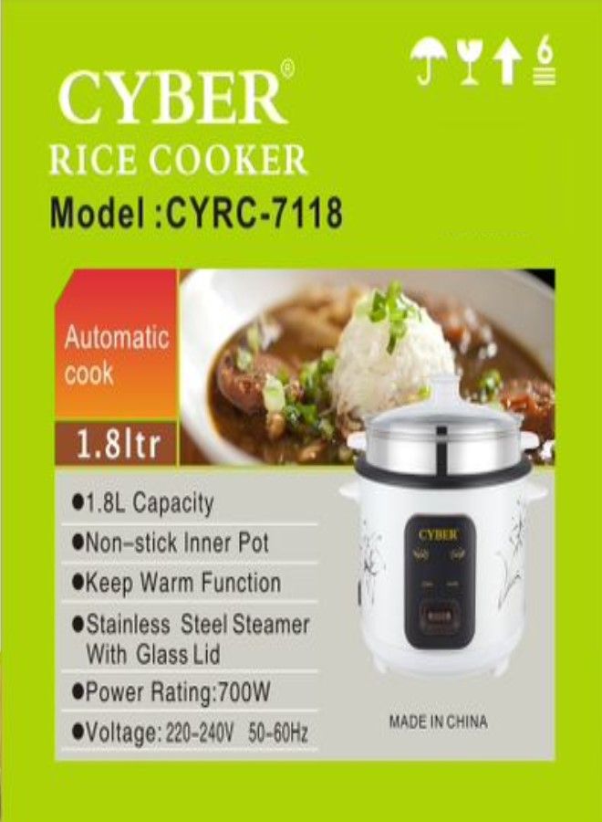 Geepas 1.8L Rice Cooker & Steamer with Keep Warm Function, 700W Automatic  Cooking, Non-Stick Inner Pot, Easy Cleaning