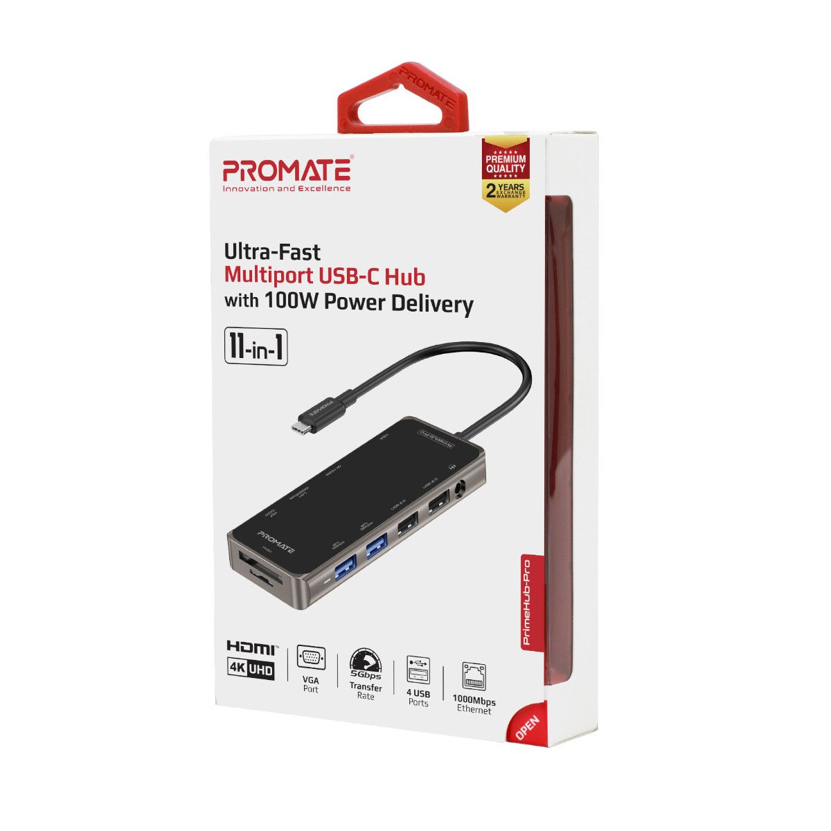 PROMATE 4-in-1 USB Multi-Port Hub with USB-C Connector.