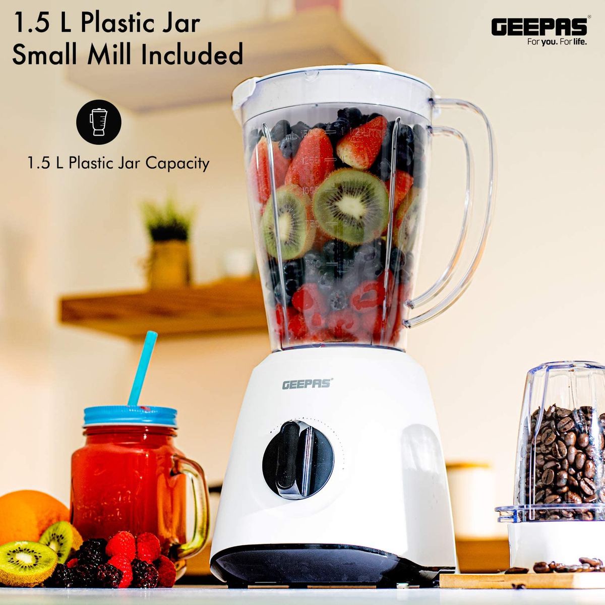 Geepas 1200W Compact Food Processor and Blender, Stainless Steel