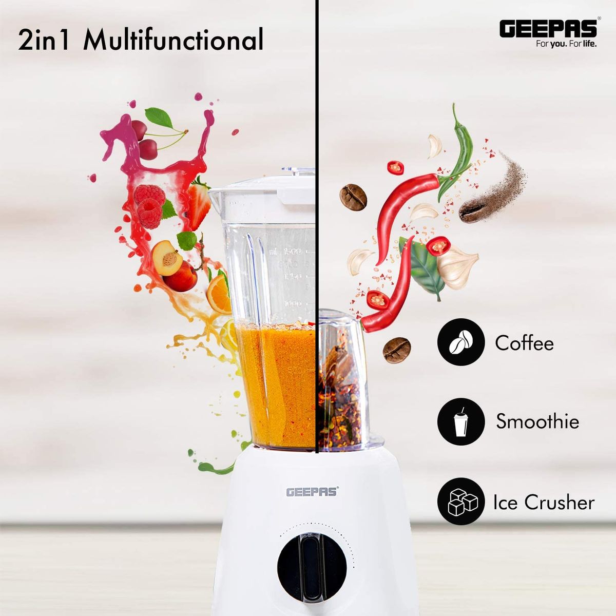 Geepas GSB44027 15L 400W Electric Blender Smoothie Maker White