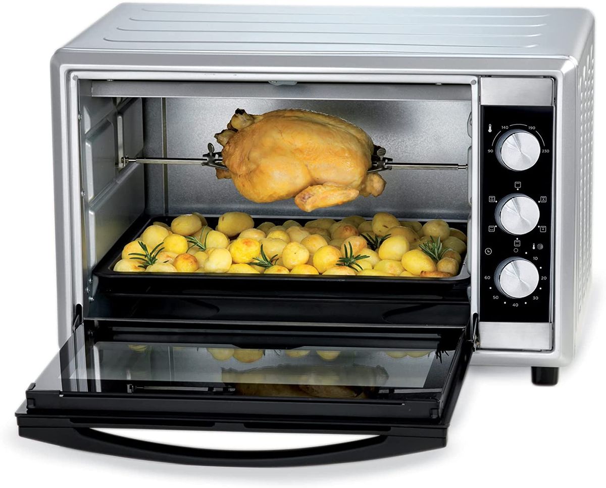 Multifunctional Oven，Silver with Rotisserie Timer 1500W Electric Oven 40  Lliters Double Glass Door Convection Countertop Toaster Oven Useful