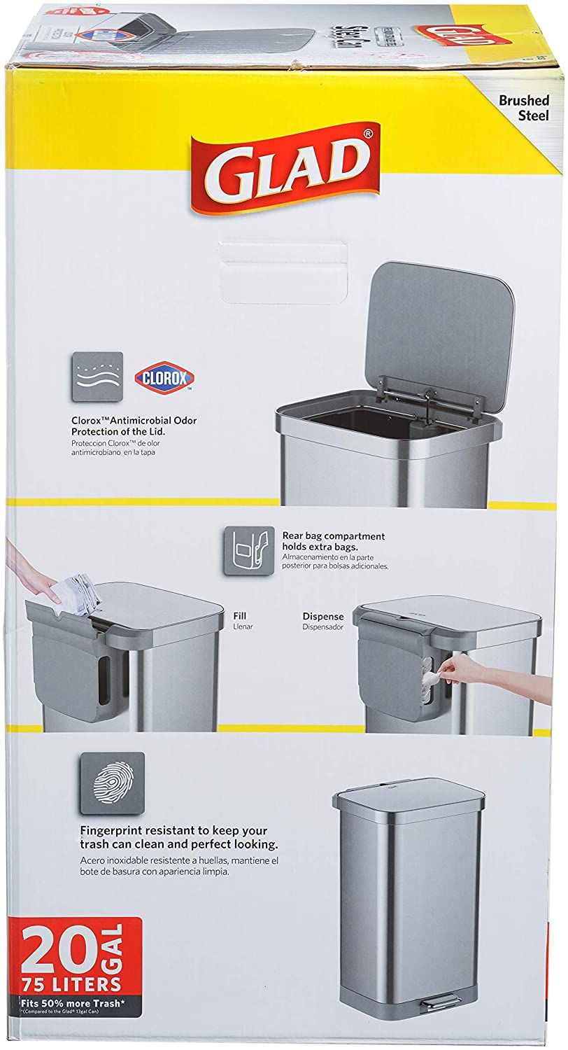 Glad 20 gal. White Step-On Plastic Trash Can with Clorox Odor Protection of The Lid