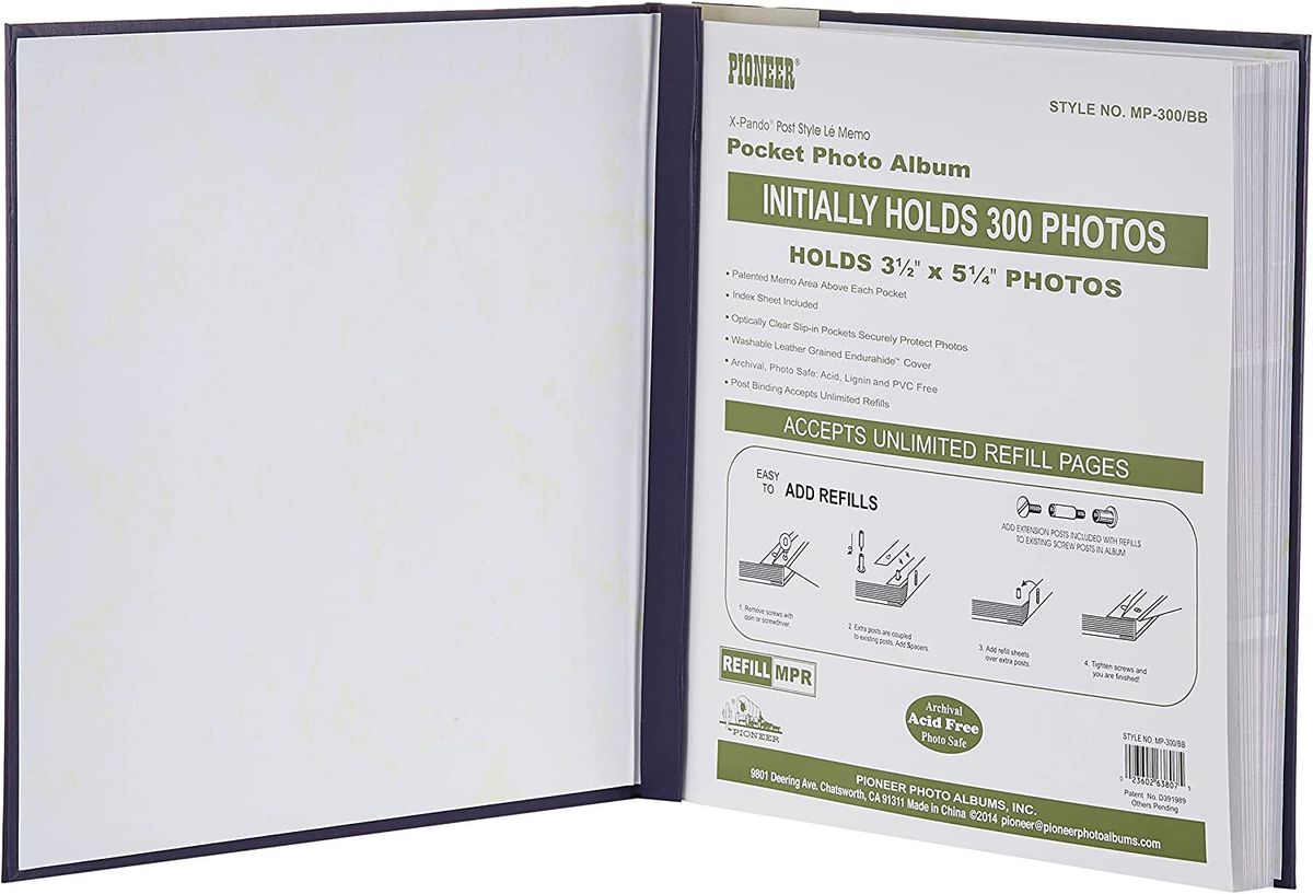 Pioneer Photo Albums 204-Pocket Post Bound Leatherette Cover Photo Album  for 4 by 6-Inch Prints, Navy Blue 