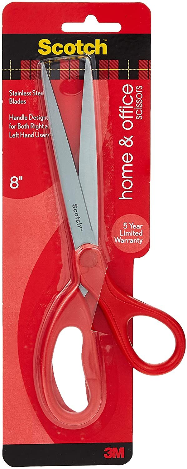 Scotch Household Scissor, 8-Inches Red Handle Light Duty Cutting Stainless  Steel