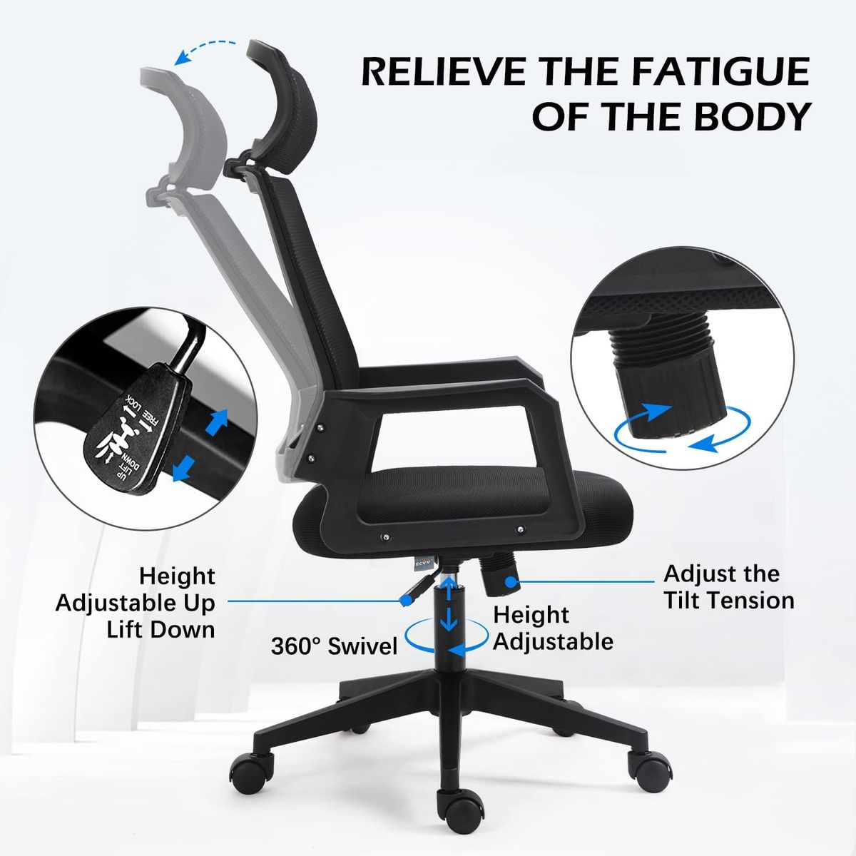 ECVV Ergonomic Adjustable Office Chair High Back Computer; ECVV