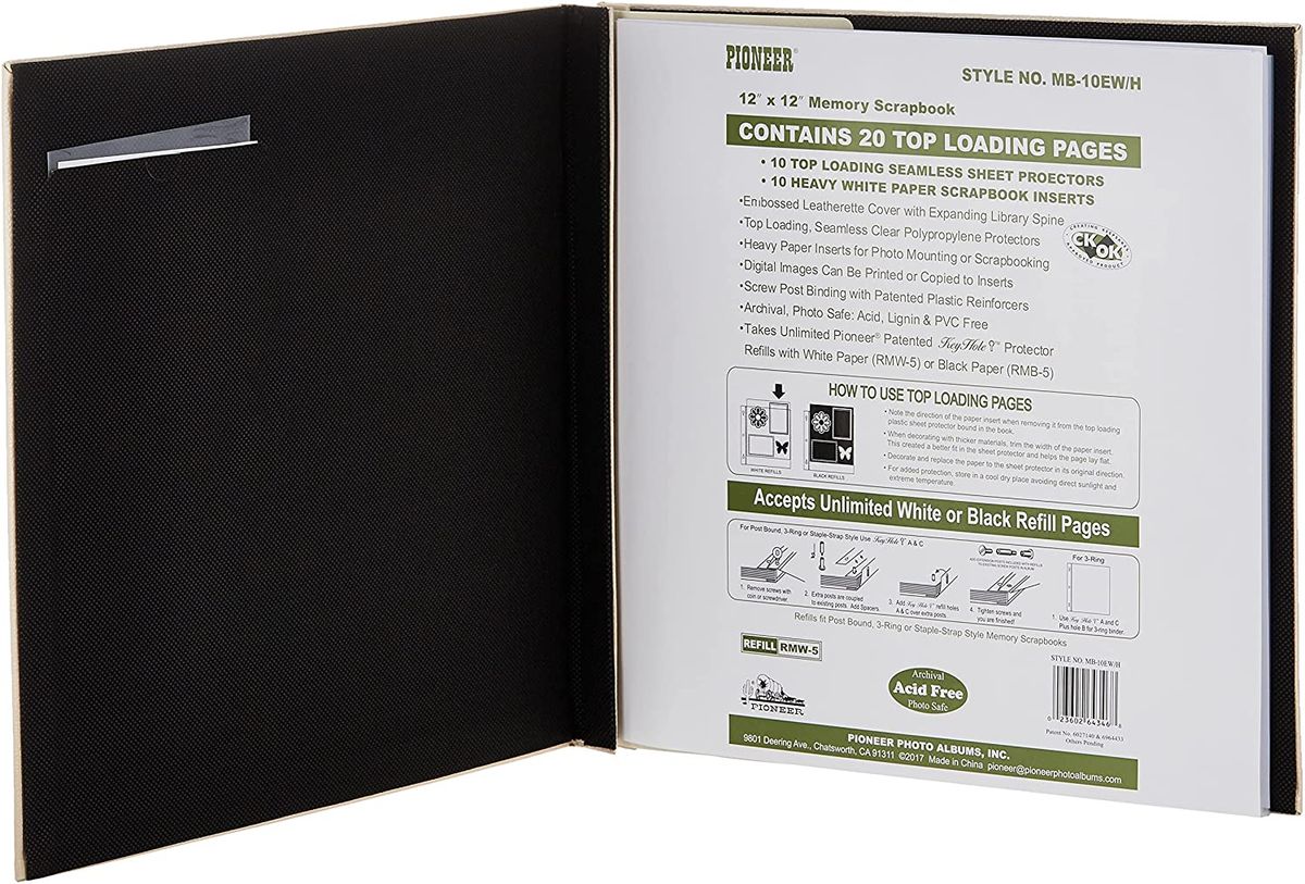  Pioneer 12 Inch by 12 Inch 3-Ring 2-Tone Cover Scrapbook  Binder, Black on Black