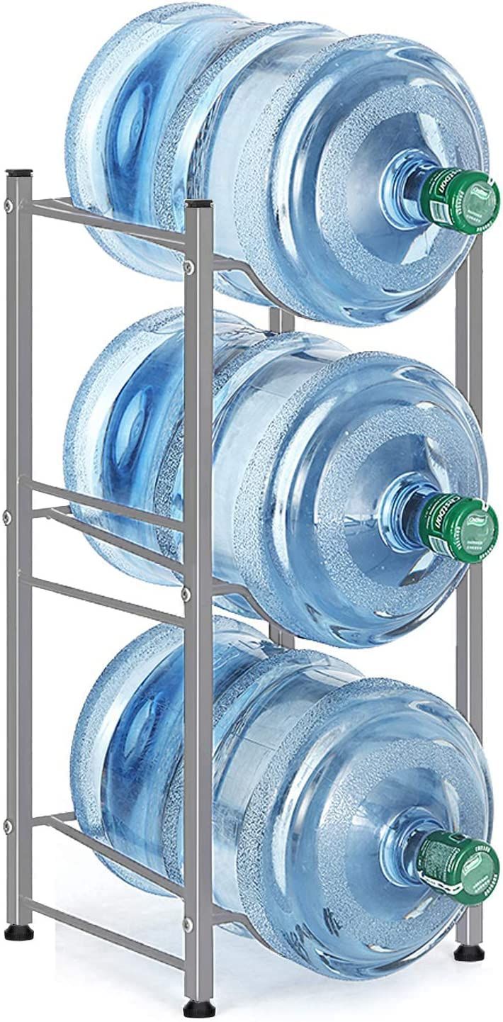 5 Gallon Water Jug Holder Water Bottle Storage Rack, 3 Tiers, Silver, Size: 13.39 x 13.07 x 29.52