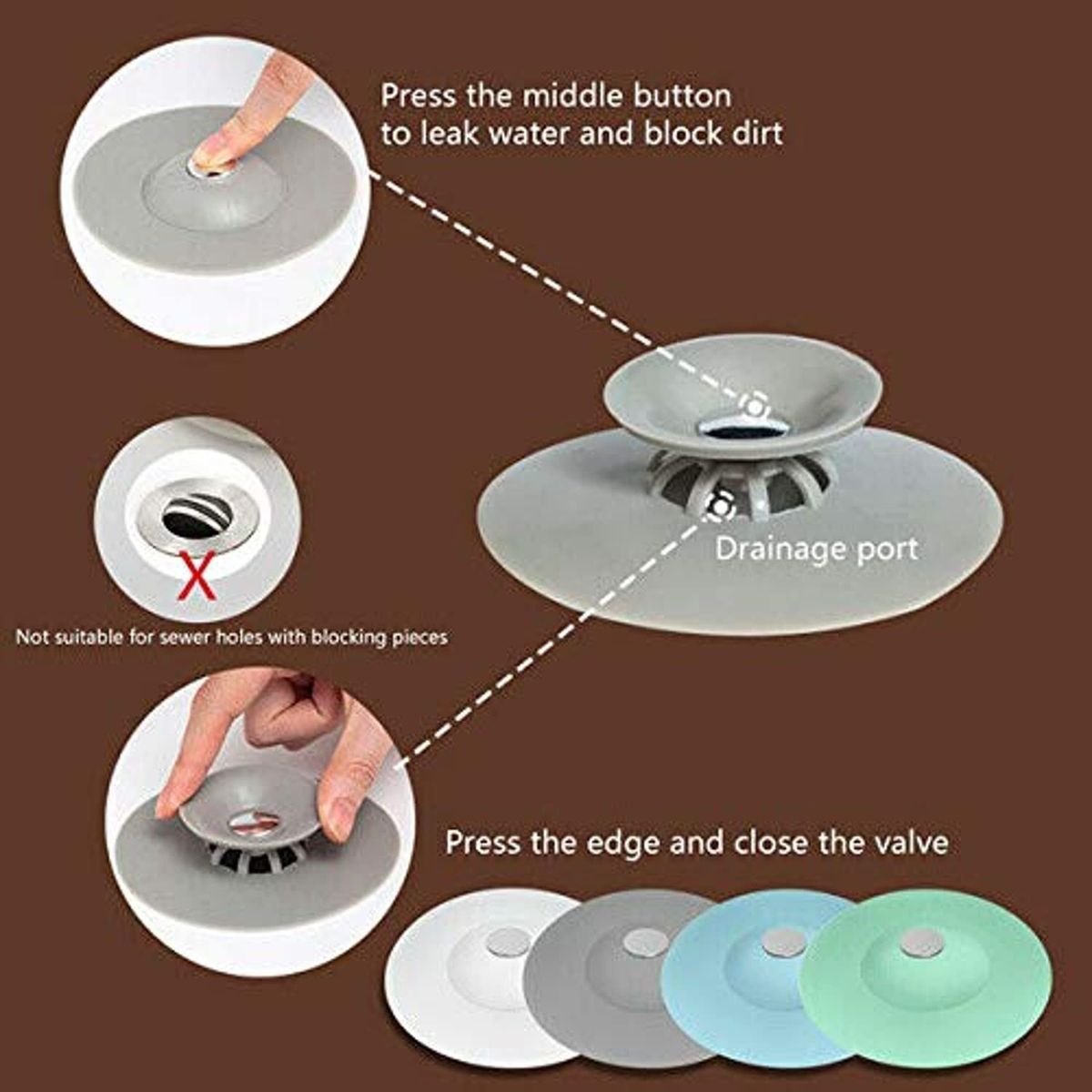 Sky-Touch 4Pcs Shower Drain Stopper,Universal Bathtub Stopper Plug  Cover,2-In-1 Strainers Silicone Bathtub Drain Cover And Strainer Protector  For Floor, Laundry, Kitchen And Bathroom Assorted Color price in UAE,  UAE