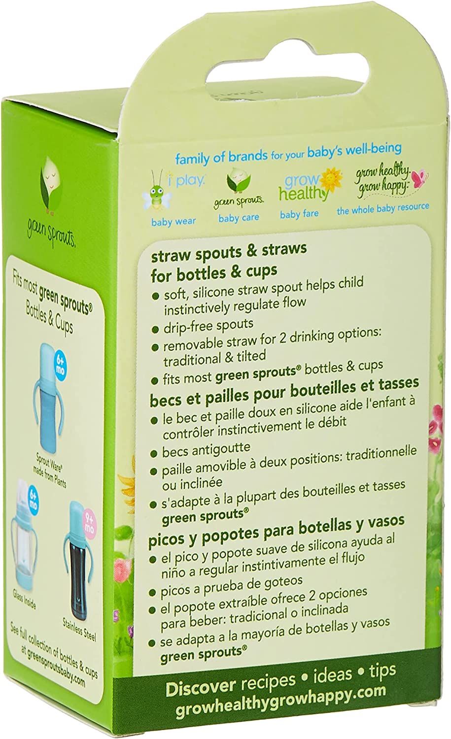 Green Sprouts Straw Spouts + Straws for Bottles + Cups (2 Pack)