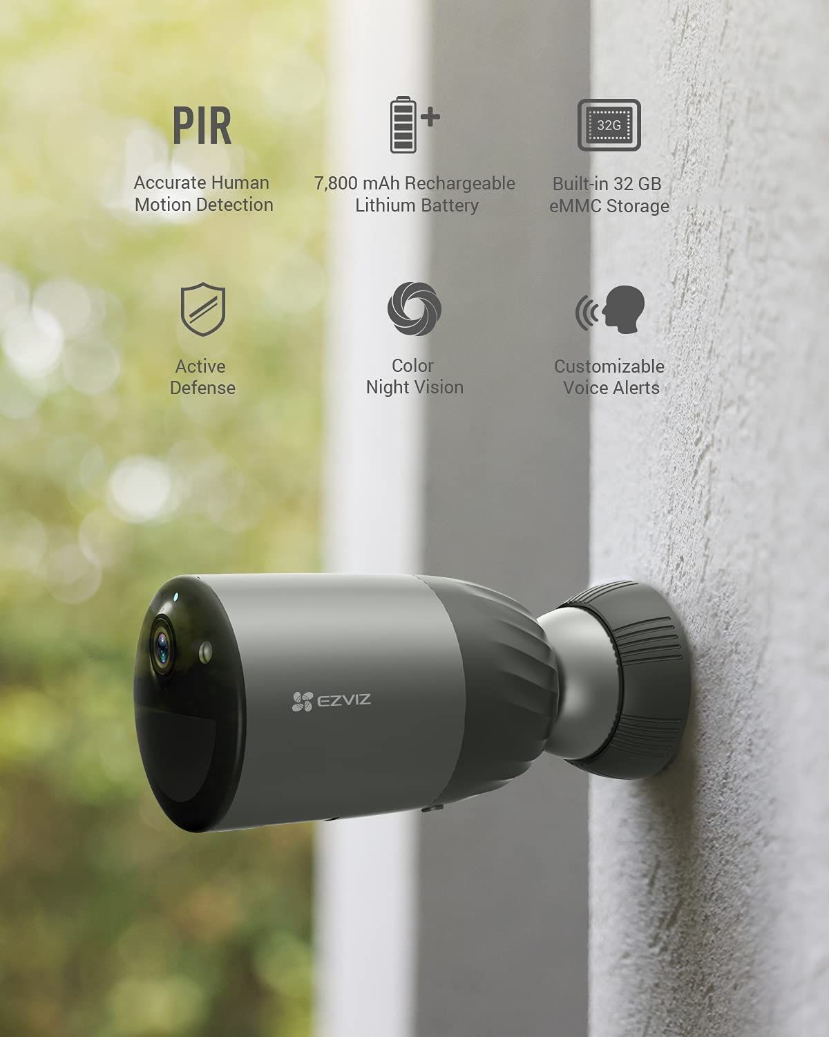 EZVIZ Wireless Outdoor Rechargeable WiFi Camera, 4 Month Battery Life,  Human Detection, Customizable Voice Alerts, Two-Way Talk, Color Night  Vision