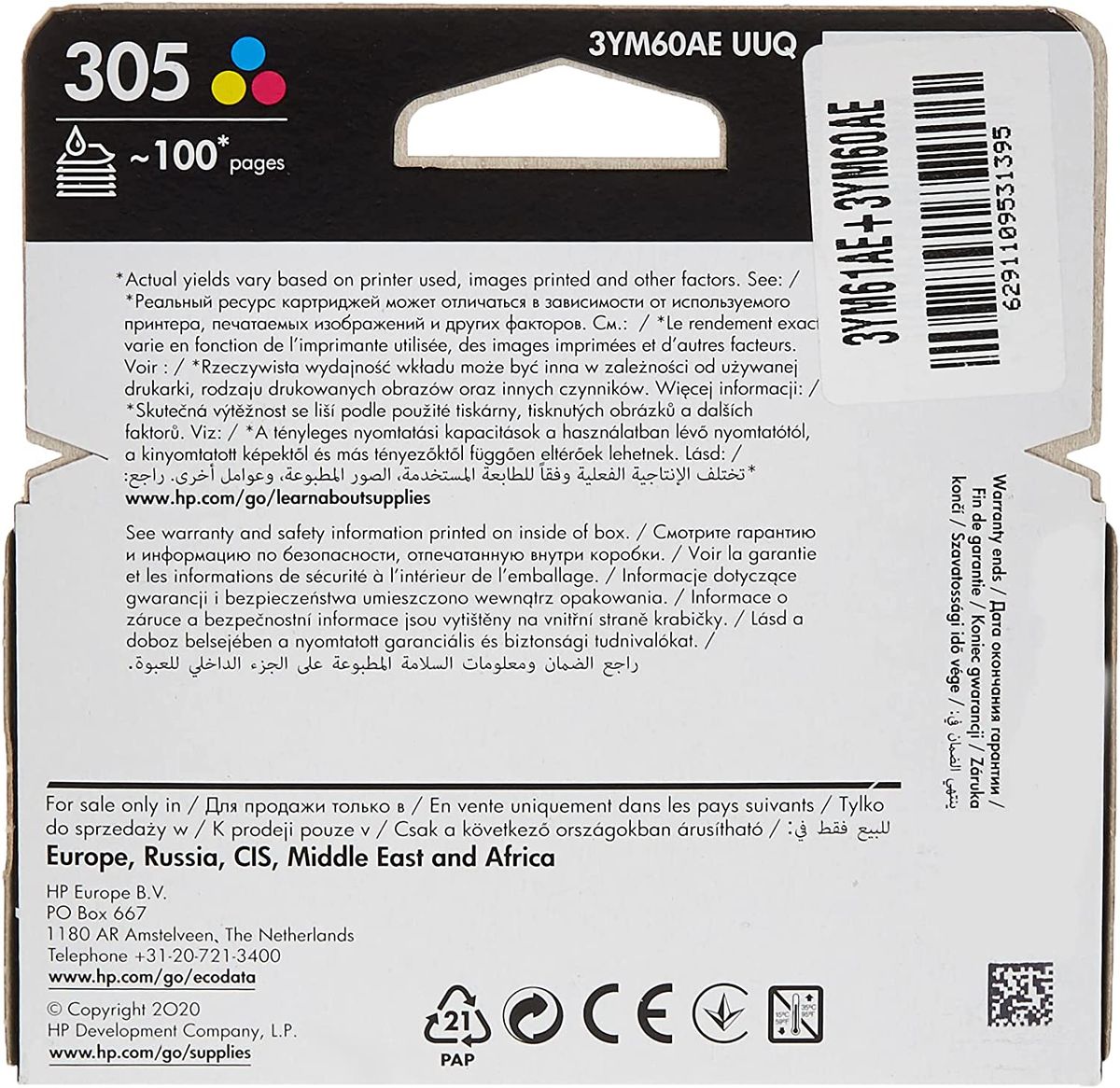 Hp 305 Tri-Color Original Ink Cartridge [3Ym60Ae] & 305 3Ym61Ae