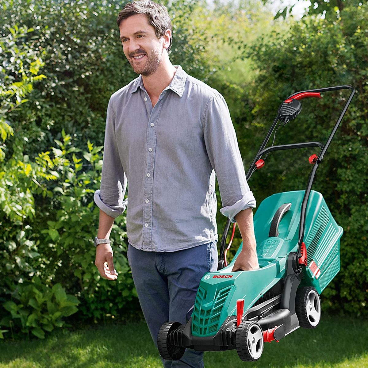 Bosch Rotak Rotary Lawn Mower with Easytrim Grass Trimmer 34 R