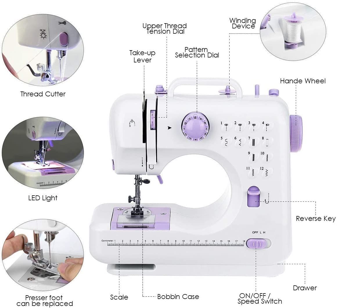 Mini Sewing Machine for Beginner, Portable Sewing Machine, 16 Built-in  Stitch with 60 Pcs Threads Small Double Threads and Two Speed  Multi-function