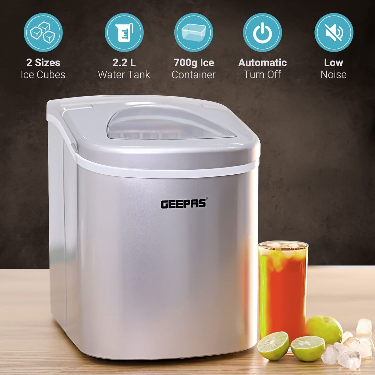 Geepas Ice Cube Maker, Two Sizes, Produces 12kg Ice in 24 Hours