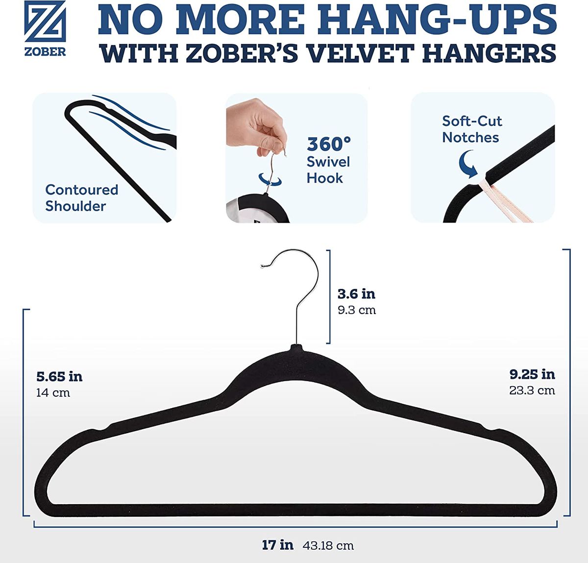 Zober High-Grade Wooden Shirt Hangers with Rubber Grips (10 Pack) Smooth & Durable Wood Hangers with Grips Non Slip - Slim & Sleek Space Saving