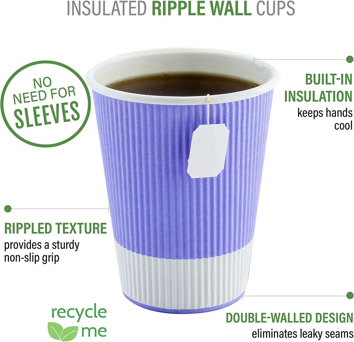 12 oz Royal Purple Paper Coffee Cup - Ripple Wall - 3 1/2 x 3 1/2 x 4  1/4 - 500 count box