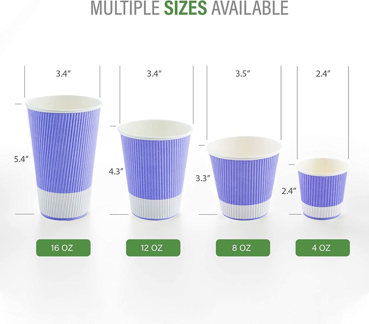 16 oz Eco Green Paper Coffee Cup - Ripple Wall - 3 1/2 inch x 3 1/2 inch x 5 1/2 inch - 500 Count Box