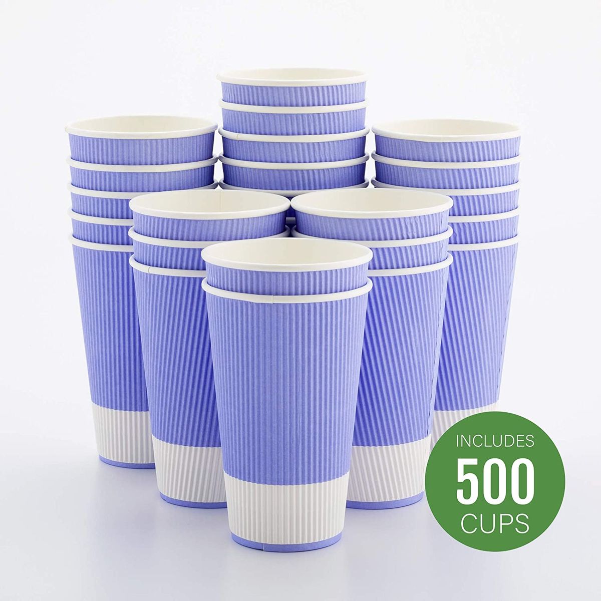 Disposable Paper Hot Cups - 500ct - Hot Beverage Cups, Paper Tea Cup - 12 oz - Eco Green - Ripple Wall, No Need for Sleeves - Insulated - Wholesale