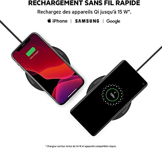 Chargeur Samsung S10/S10+, 15W, charge rapide, compatible pour