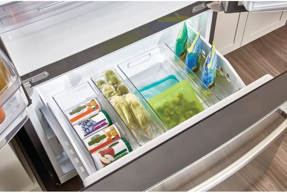  iDesign Plastic Refrigerator and Freezer Storage Bin with Lid,  BPA-Free Organizer for Kitchen, Garage, Basement, 6 x 6 x 14.5, Clear