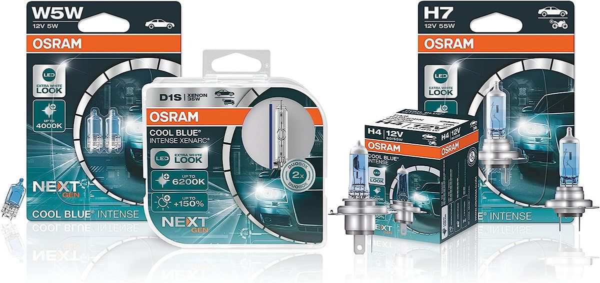 Osram COOL BLUE INTENSE H11, 100% more brightness, up to 5,000K, halogen  headlight lamp, LED look, duo box (2 lamps), 64211CBN-HCB