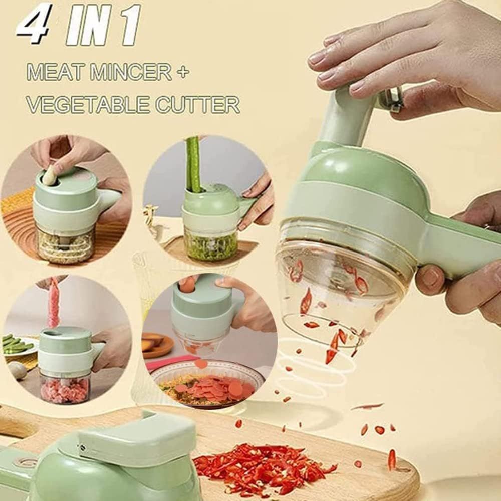 1 pc Electric Vegetable Cutter Set - 4 in 1 Portable, Rechargeable,  Wireless Food Processor & Chopper Machine for Pepper, Garlic, Onion, Celery  & Meat