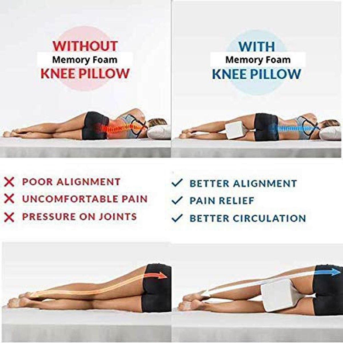 1pc, Relieve Sciatica and Back Pain with Memory Foam Knee Pillow for Side  Sleepers and Pregnant Women - Washable Cover and Travel Bag Included