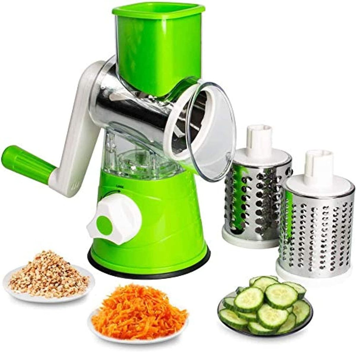 NEW! TURQUOISE STAINLESS STEEL TABLETOP ROTARY DRUM GRATER, SHREDS