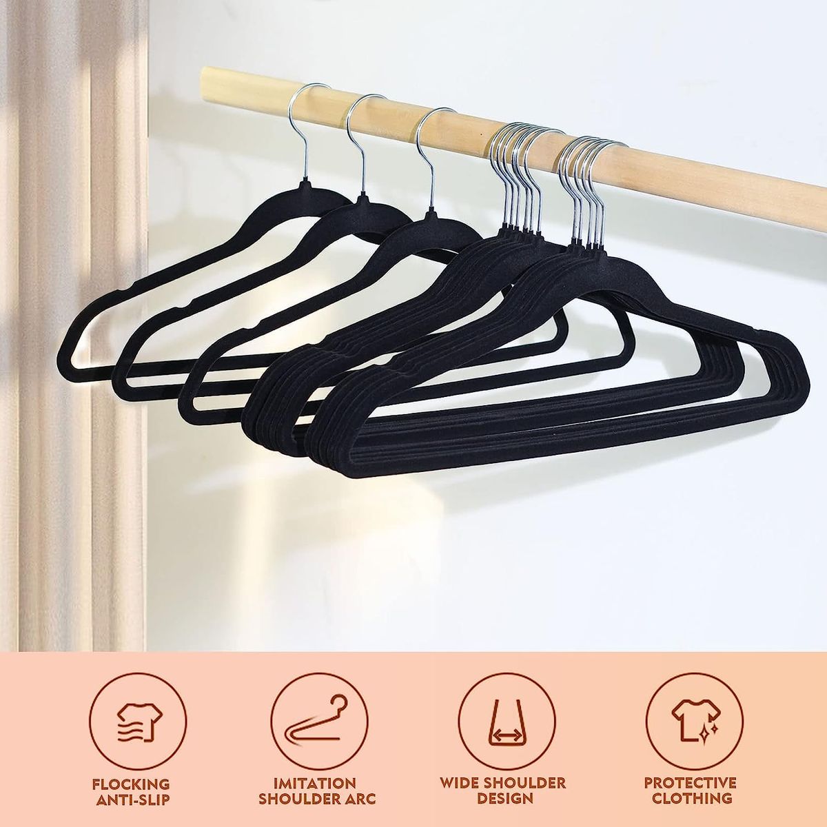 20pcs White Velvet Clothes Hangers With Non-slip Felt, Heavy Duty Durable  Suit Hanger Set Saves Space, 360 Degree Rotating Without Hanger