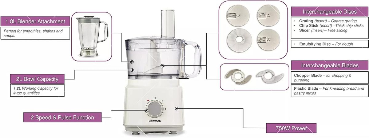 750W Food Processor Blender Chopper Juicer Dough 2L Mixer 2 Speed