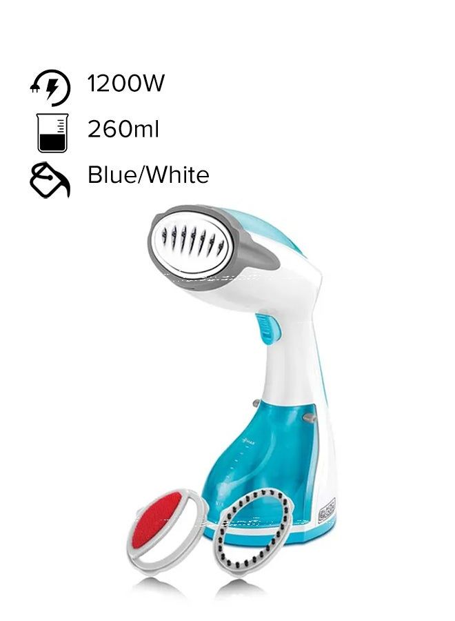 Black+Decker Handheld Garment Steamer, 1200W White/Blue - HST1200