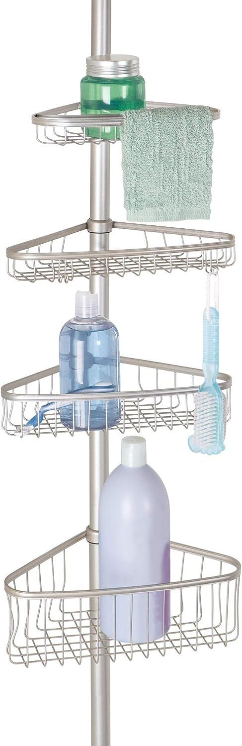 Adjustable Tension Shower Pole Caddy, 3 Shelves, 60 - 96, White Finish US