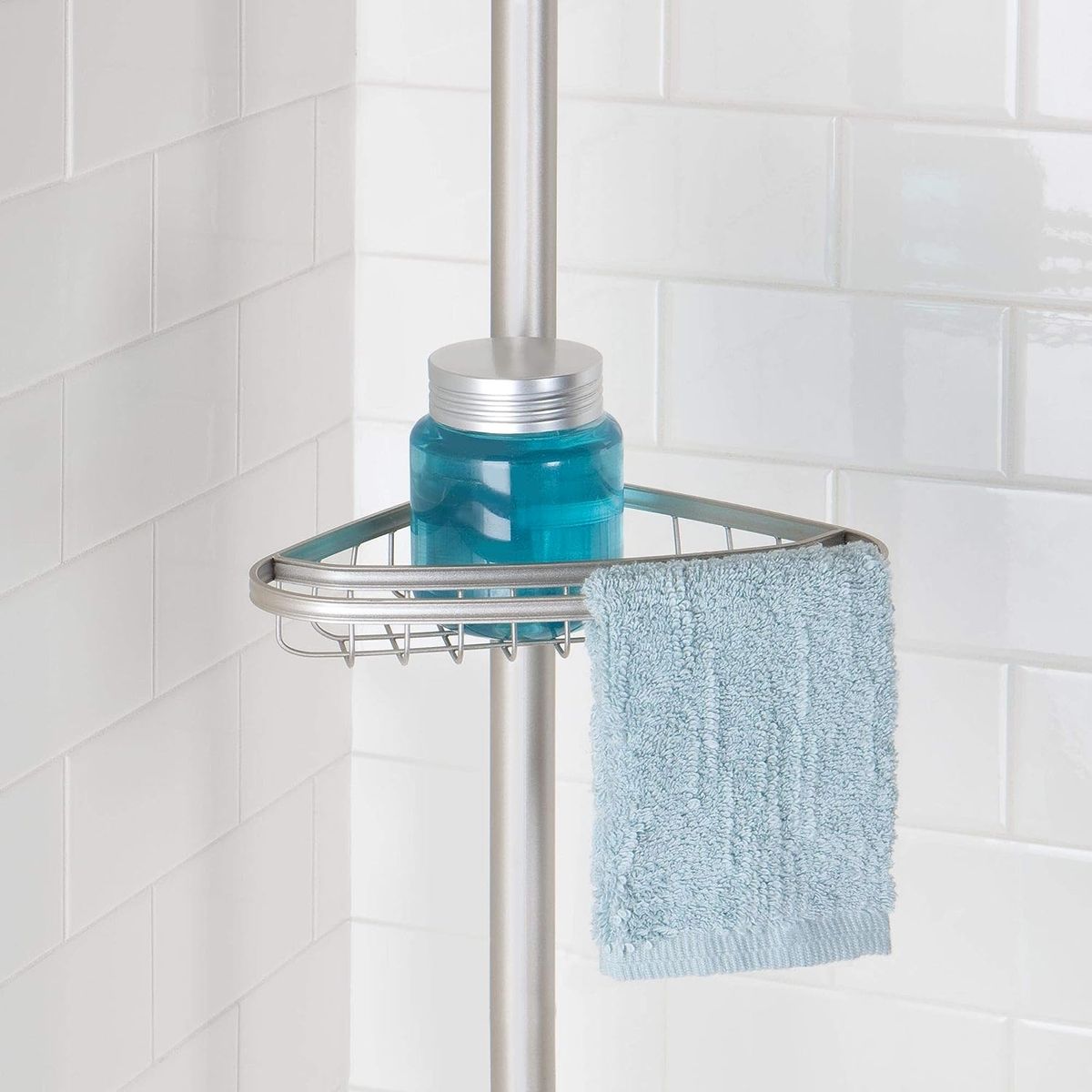 iDesign York Metal Wire Tension Rod Corner Shower Caddy, Adjustable 5-9 Pole  and Baskets for