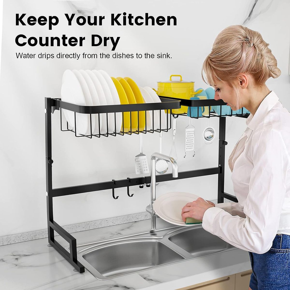 MERRYBOX Over The Sink Dish Drying Rack - MERRYBOX 2-Tier Dish Drying Rack  Over Sink Adjustable Length(25.6-33.5in), Stainless Steel Dish Drainer, Dishes  Rack Kitchen Storage Organizer Space Saver