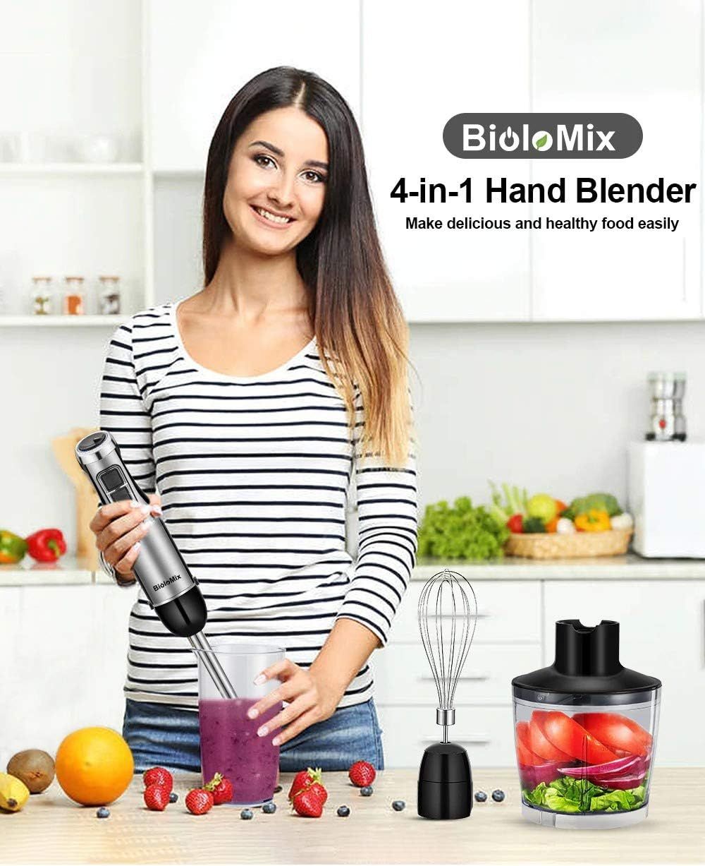 Hand Blender, 5-in-1 Immersion Hand Blender,12 Speed Turbo Mode Stick  Blender for Make Smoothie, Milk Shakes,Juice ,Sauces