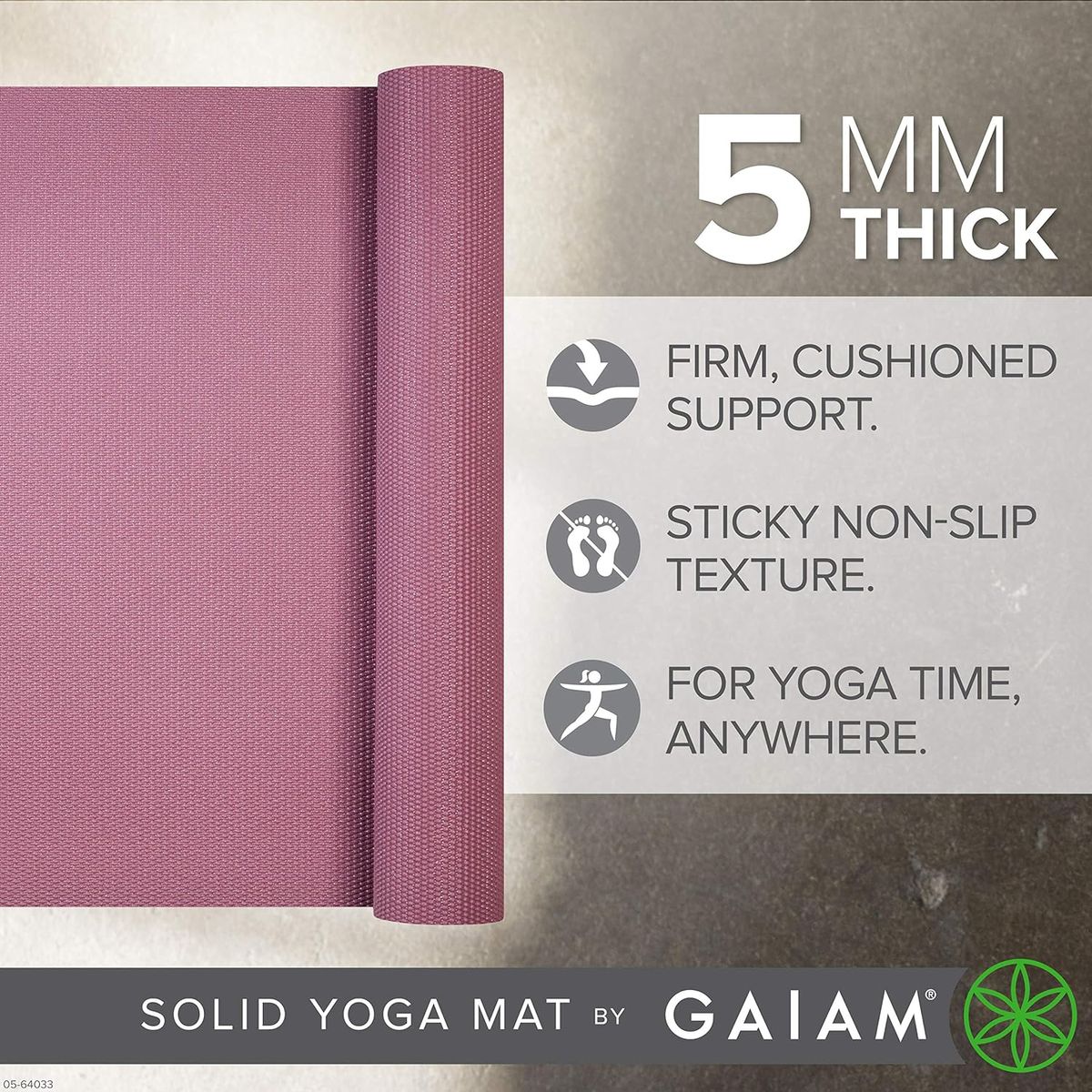 Gaiam Yoga Mat - Premium 5mm Print Thick Non Slip Exercise & Fitness Mat  for All Types of Yoga, Pilates & Floor Workouts (68 x 24 x 5mm)
