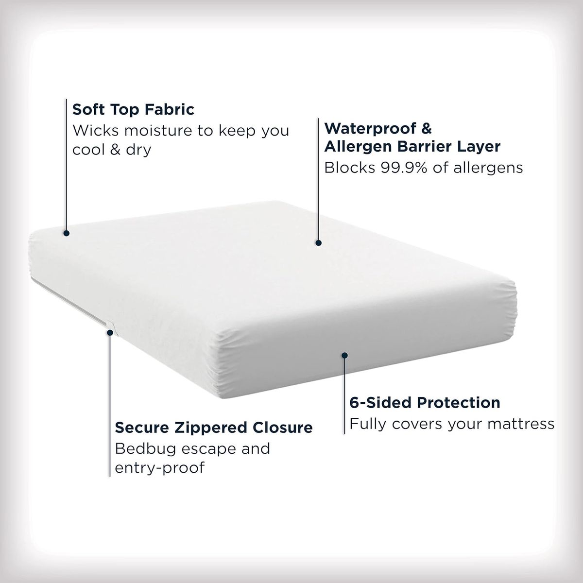 Levinsohn Textile Bed Bug Blocker Zippered All-in-One Mattress Protector, White, Queen