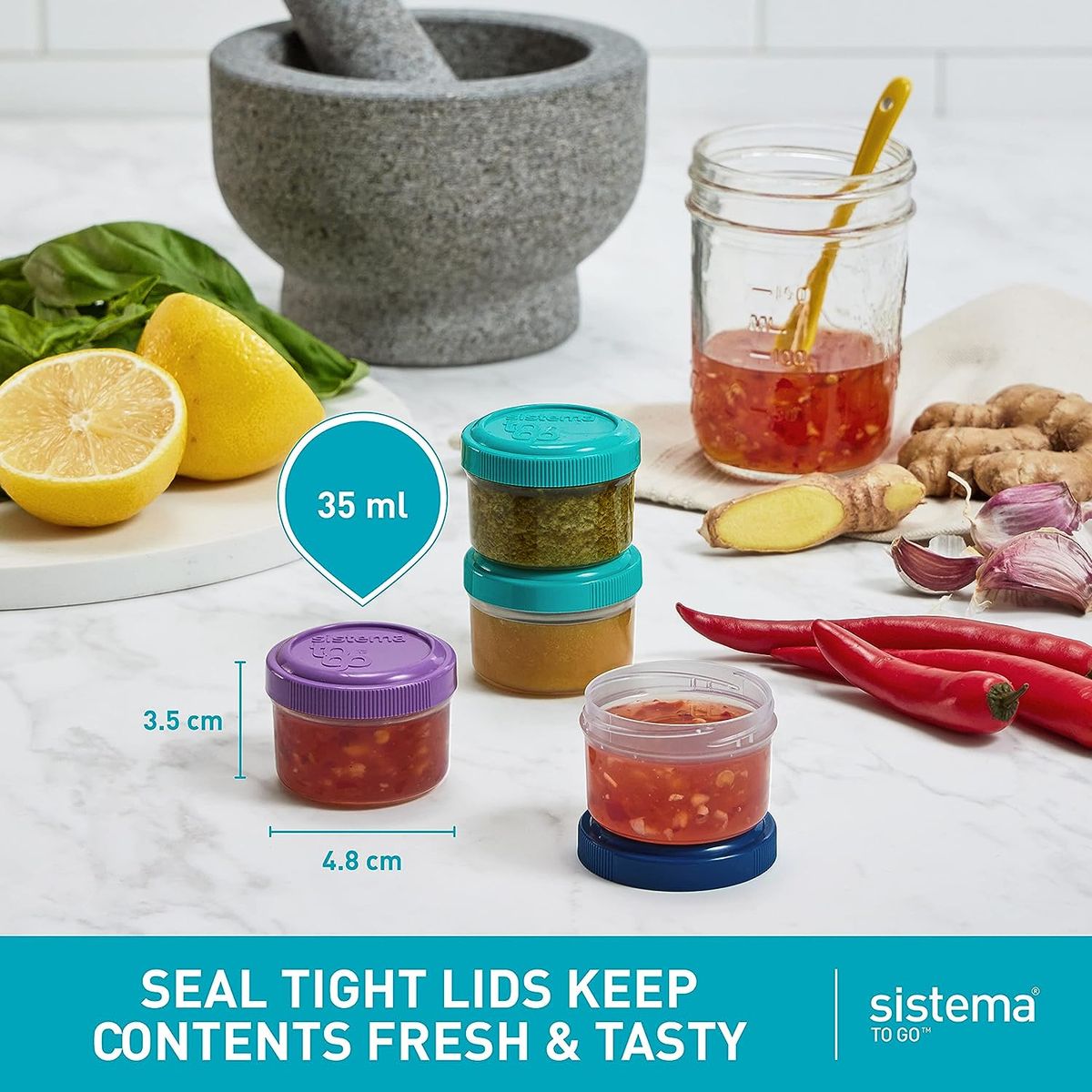Sistema to Go Collection Dressing Food Storage Containers 1.1 Ounce  Assorted 4 for sale online