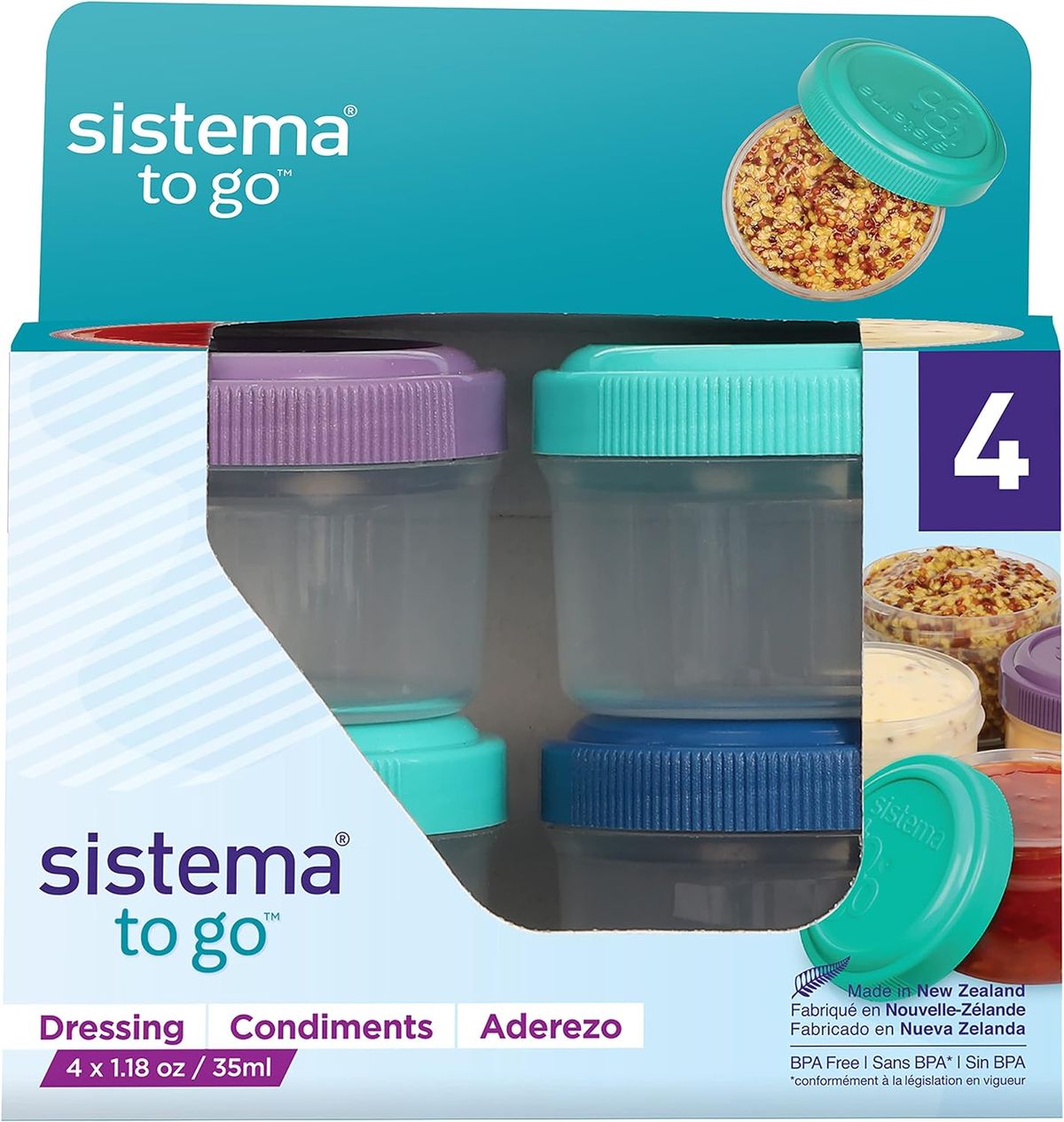 Sistema To Go Collection 1.18 oz. Salad Dressing Containers, Pink