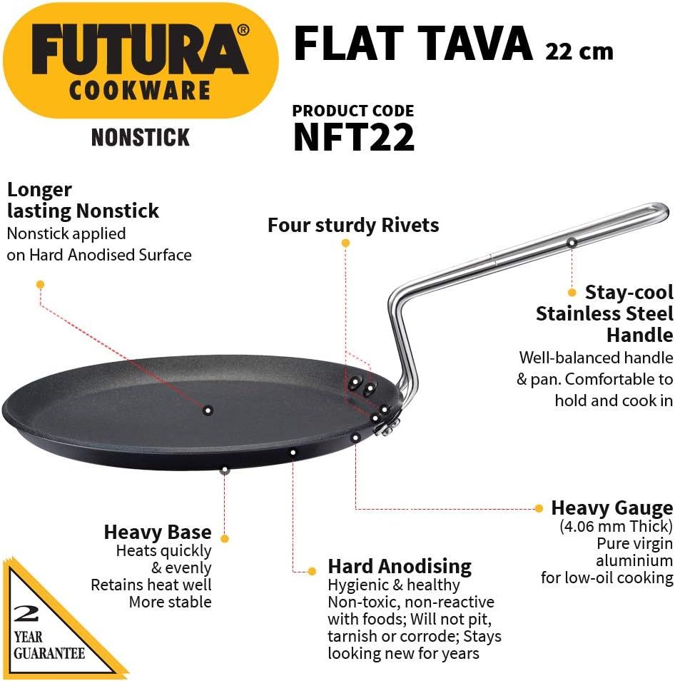 Hawkins Futura Non-stick Flat Dosa Tava Griddle, 11-inch,Black