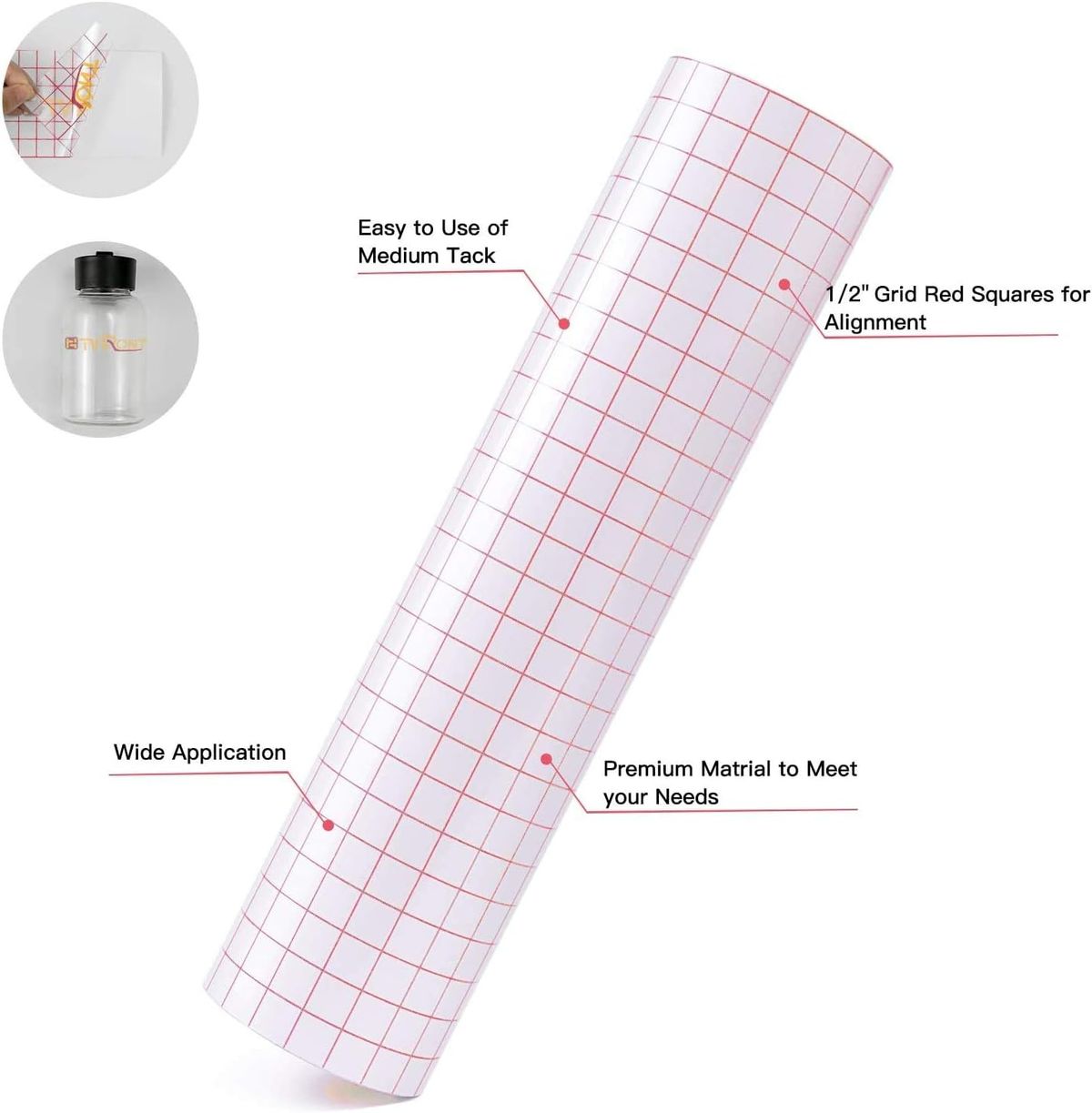 Clear Vinyl Transfer Paper Tape Roll 6 x 50 Feet Clear w/Red Alignment  Grid - Application Transfer Tape Perfect for Self Adhesive Vinyl for Signs