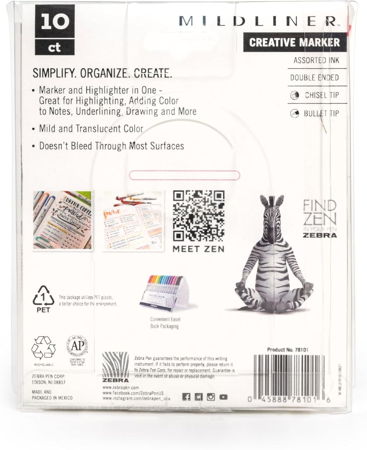 Zebra 78101 Mildliner Double Ended Creative Marker, Mild Ink, 10