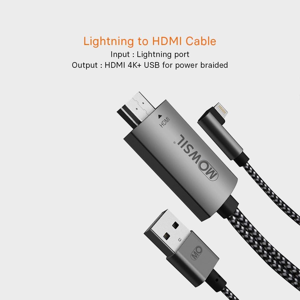 Mowsil Lightning to HDMI Cable, HDMI / USB / Lightning, Supports Mirroring  of iPad, iPhone, IOS Device Screen