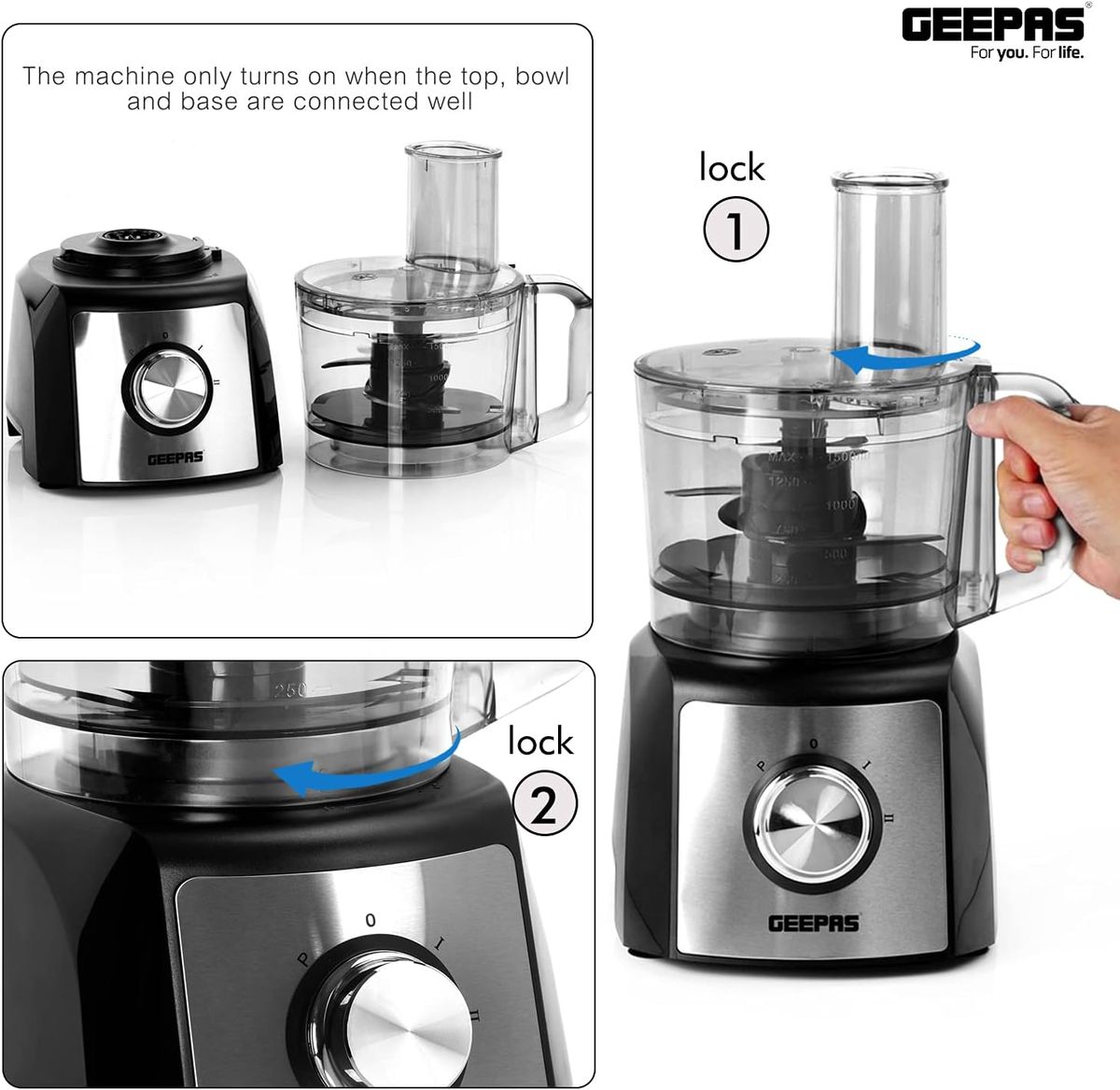 Food Processor Blender Chopper Juicer Dough Blade Shredder 10-in-1 800W  Geepas