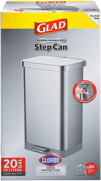 Glad Stainless Steel Step Trash Can with Odor Protection