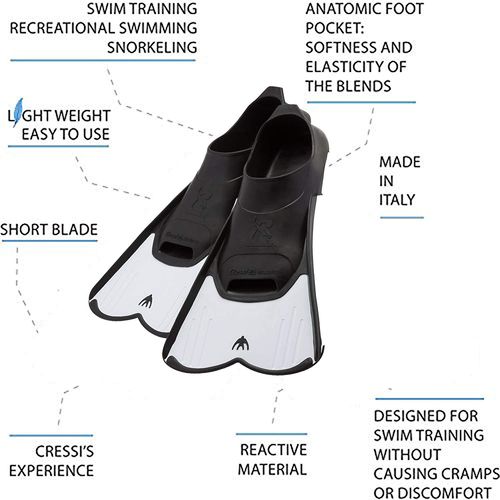 made in Italy Cressi Short Full Foot Pocket Fins for Swimming or Training in the Pool and in the Sea Light 